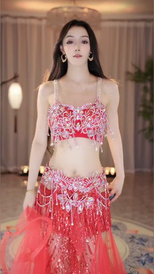 主播陈莫沫吖 | 红色水晶肚皮舞装闪耀流苏魅惑 - 私房ACG - sifacg.com